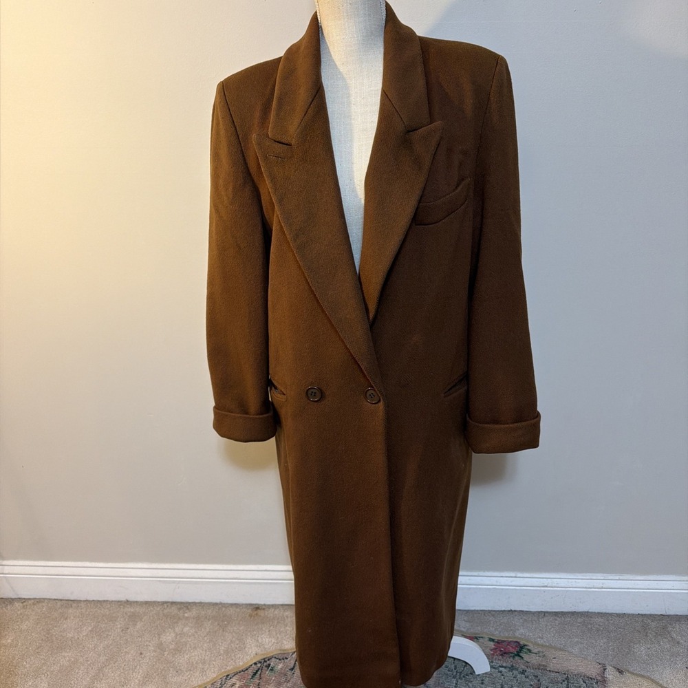 Vtg Ashley Scott Petite Size XL Caramel 100% Pure Wool Women Long Coat Winter